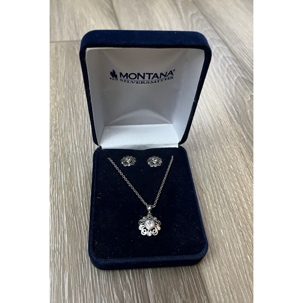Montana Silversmiths Hidden Hearts CZ Crystal Necklace & Earrings NEW